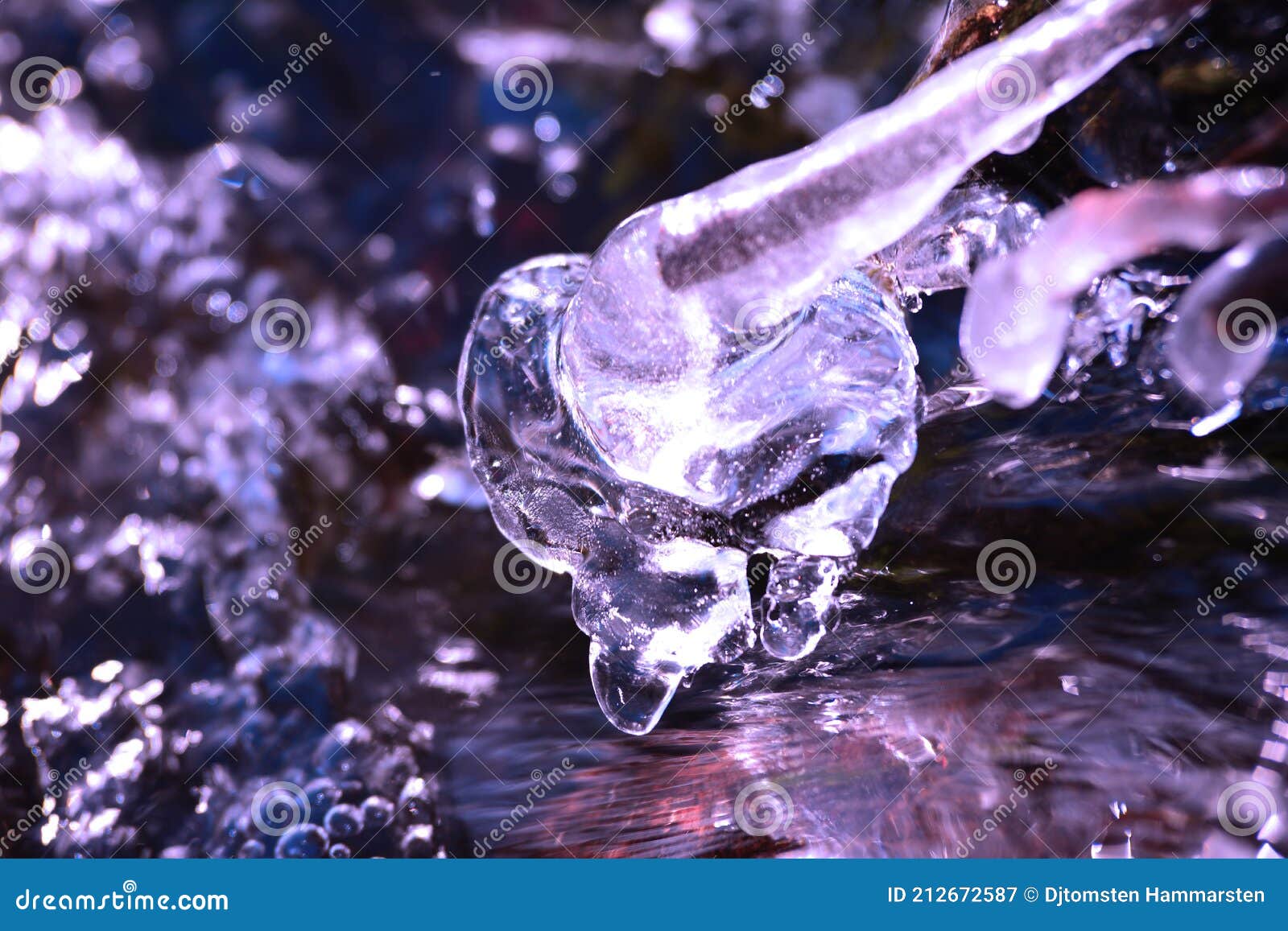 backgrounds on ice and porling water sunny day