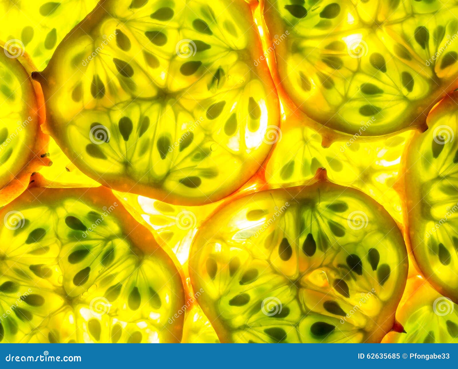 Texture of Kiwano Melano Slices Arranged Back Lit Stock Image Image