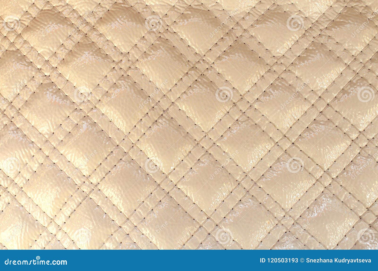 Texture o diamante da cor do marfim do couro artificial com ponto costurado