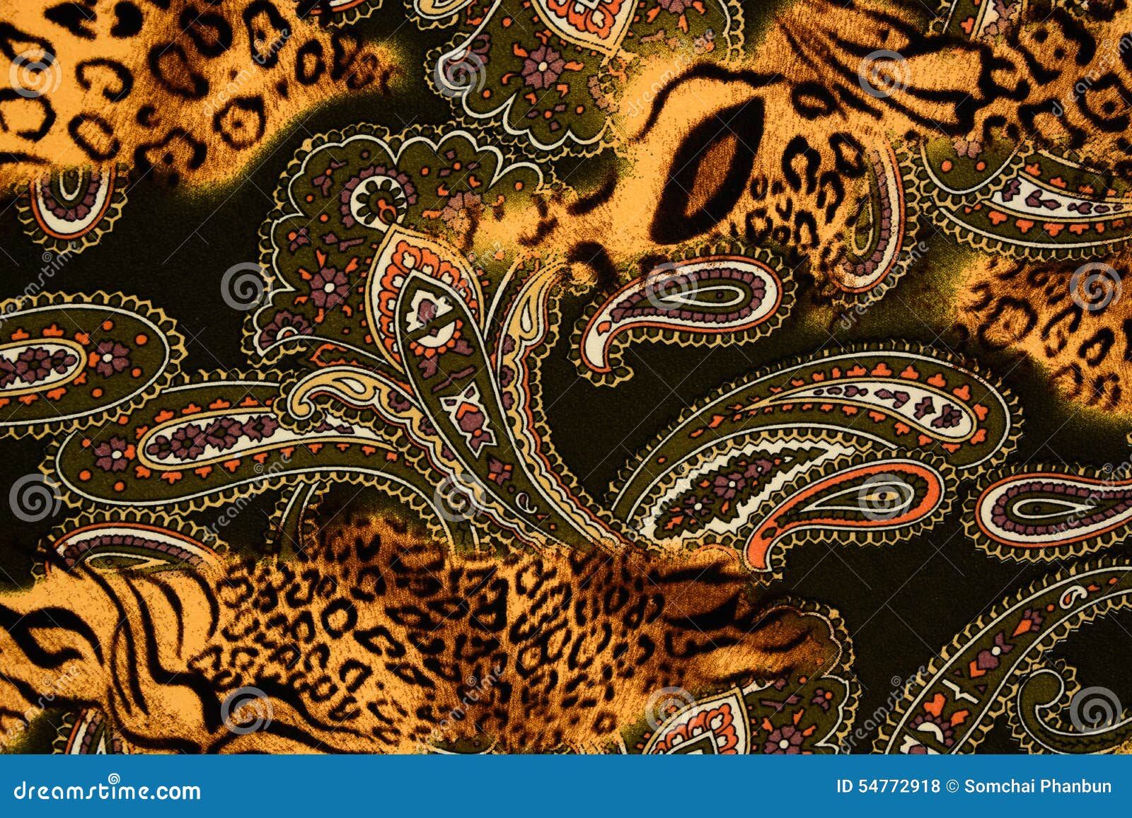 Texture of Print Fabric Striped Leopard and Flower for Background Stock