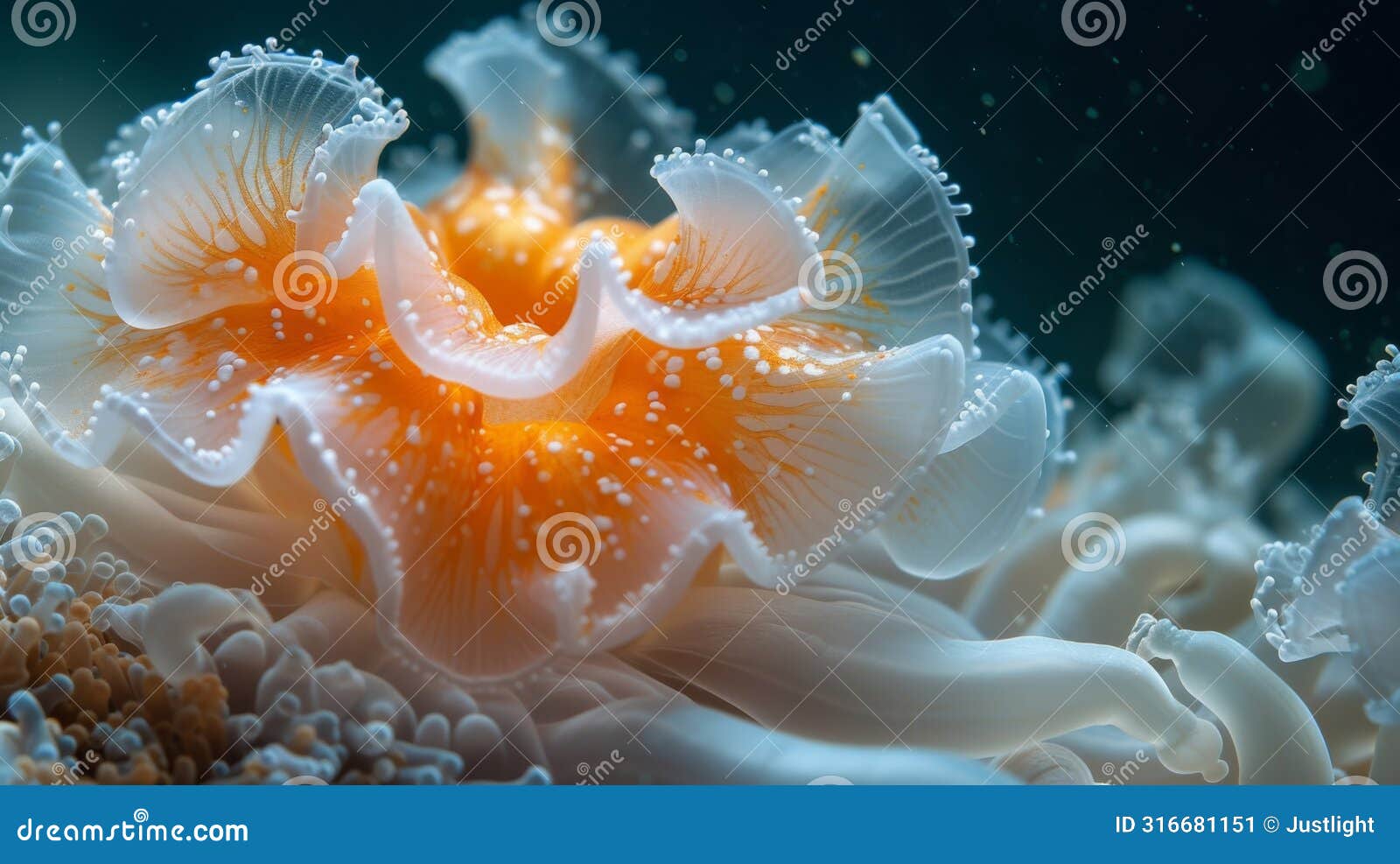 texture of a sea anemones soft frilly tentacles waving in the water like a beautiful dance