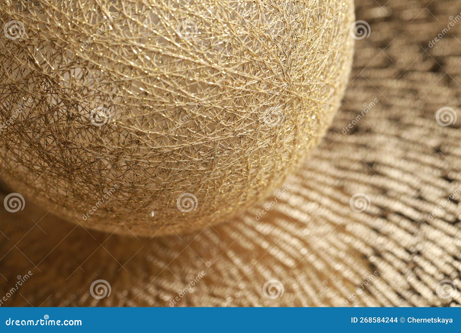 Texture of Sphere Made with Golden Threads, Closeup Stock Photo Image