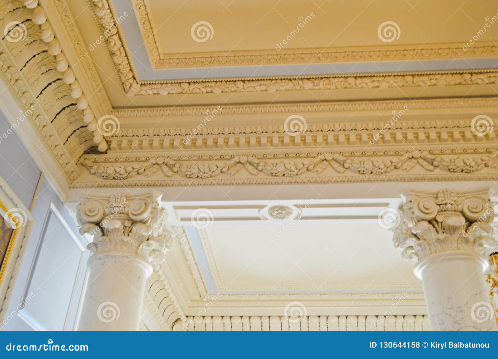The Texture Of The White Stone Ceiling With Patterns And