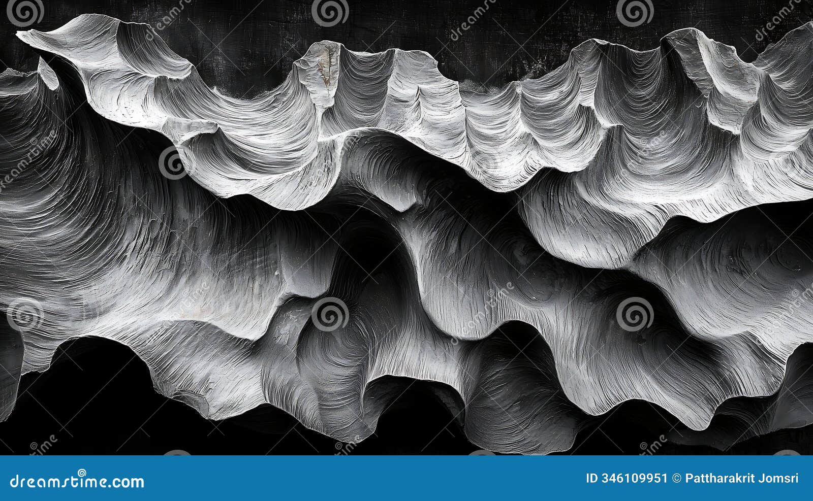 textured abstract sculpture with flowing, wave like patterns in monochrome tones, showcasing intricate details and depth