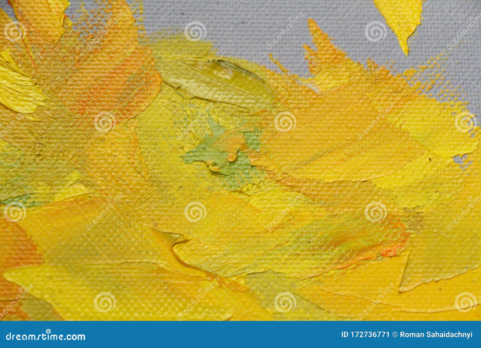 Textured Background of Oil Paint in Yellow Tones, Selective Focus Stock
