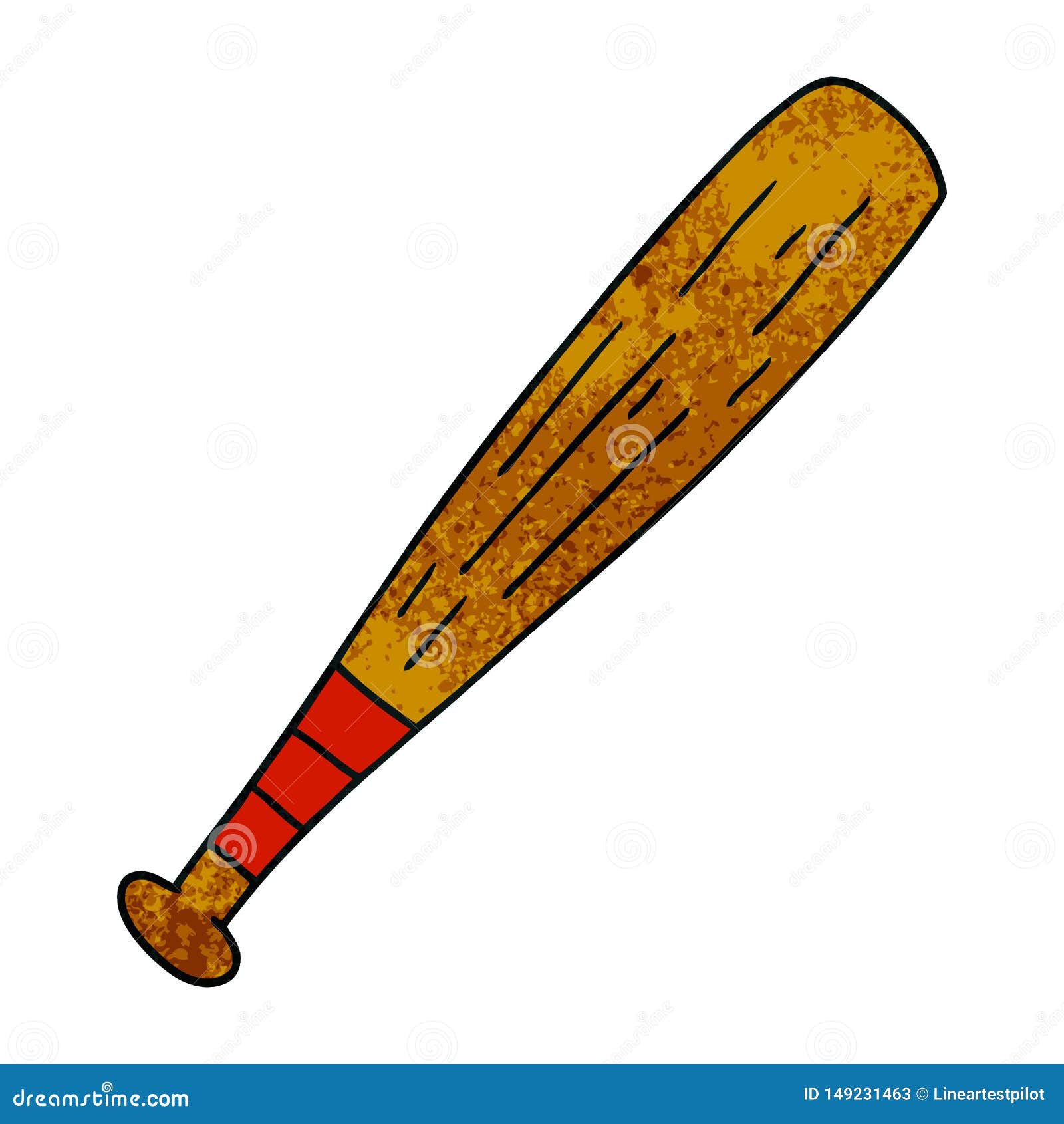 Textured Cartoon Doodle of a Baseball Bat Stock Vector Illustration