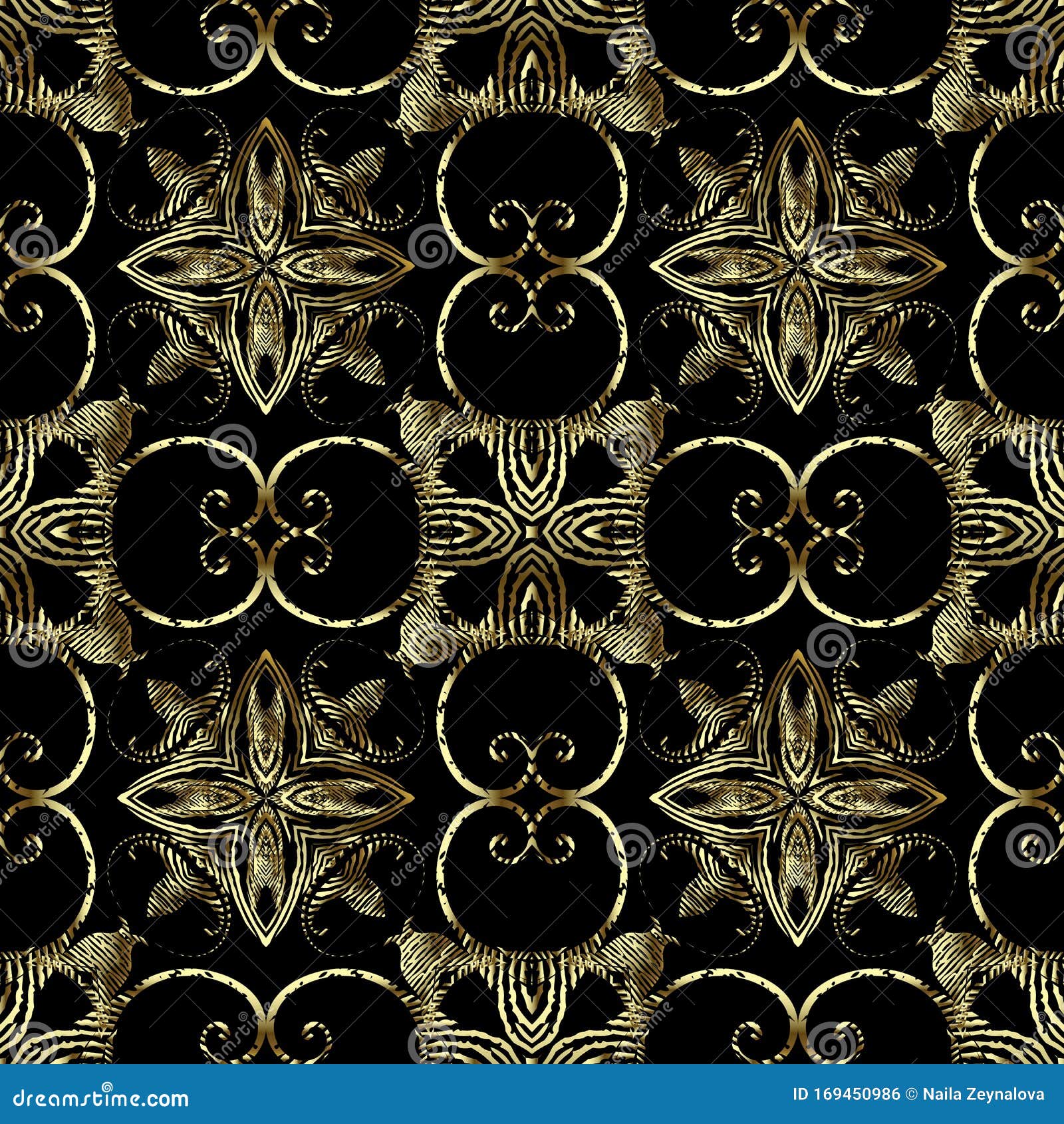 Textured Gold Baroque 3d Seamless Pattern, Vector Grunge Background ...