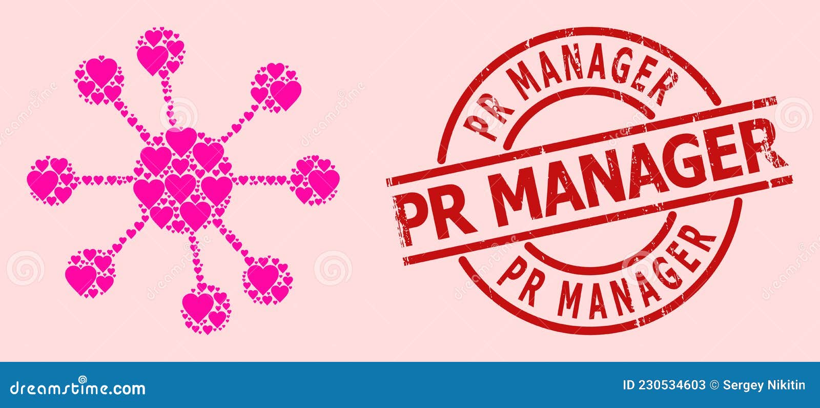 scratched pr manager stamp seal and pink valentine node relations mosaic