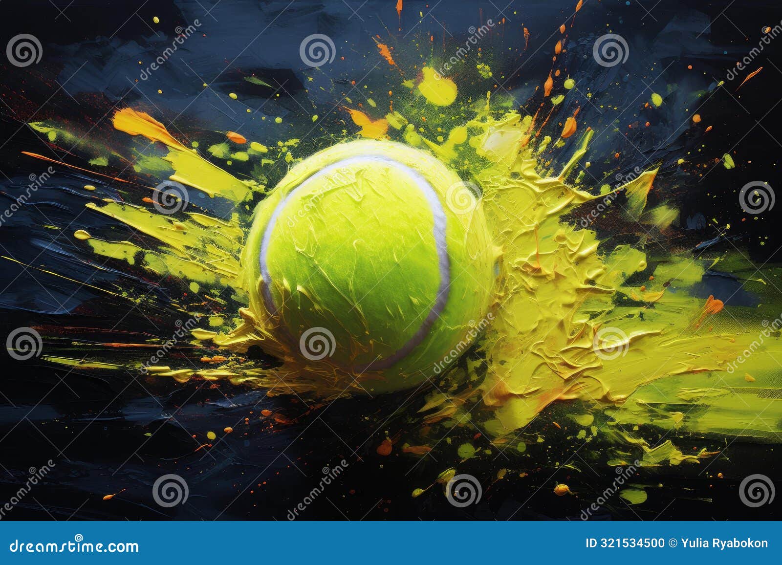 textured tennis ball splashes painting. generate ai