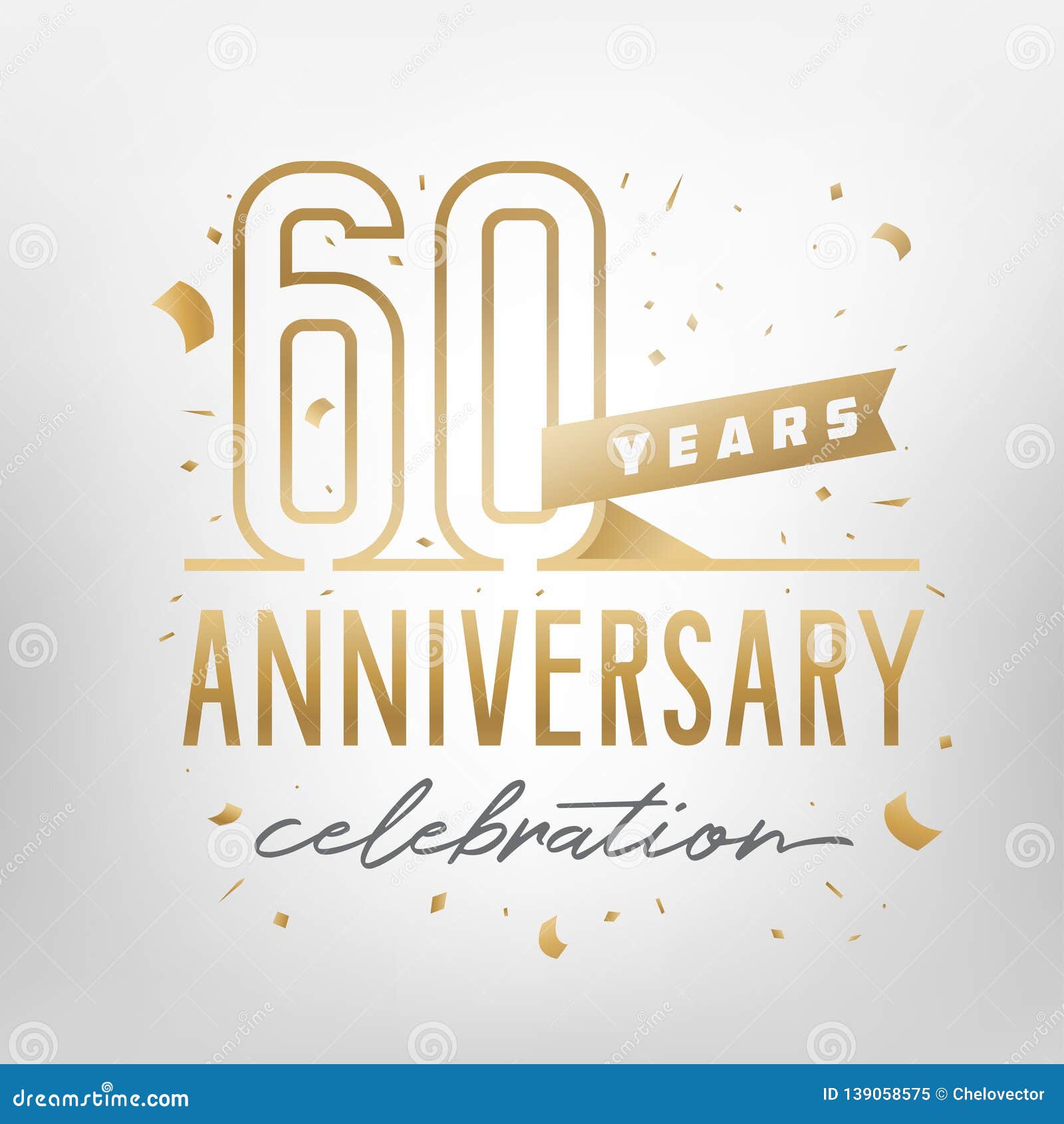 60th Anniversary Celebration Golden Template. Vector Illustration
