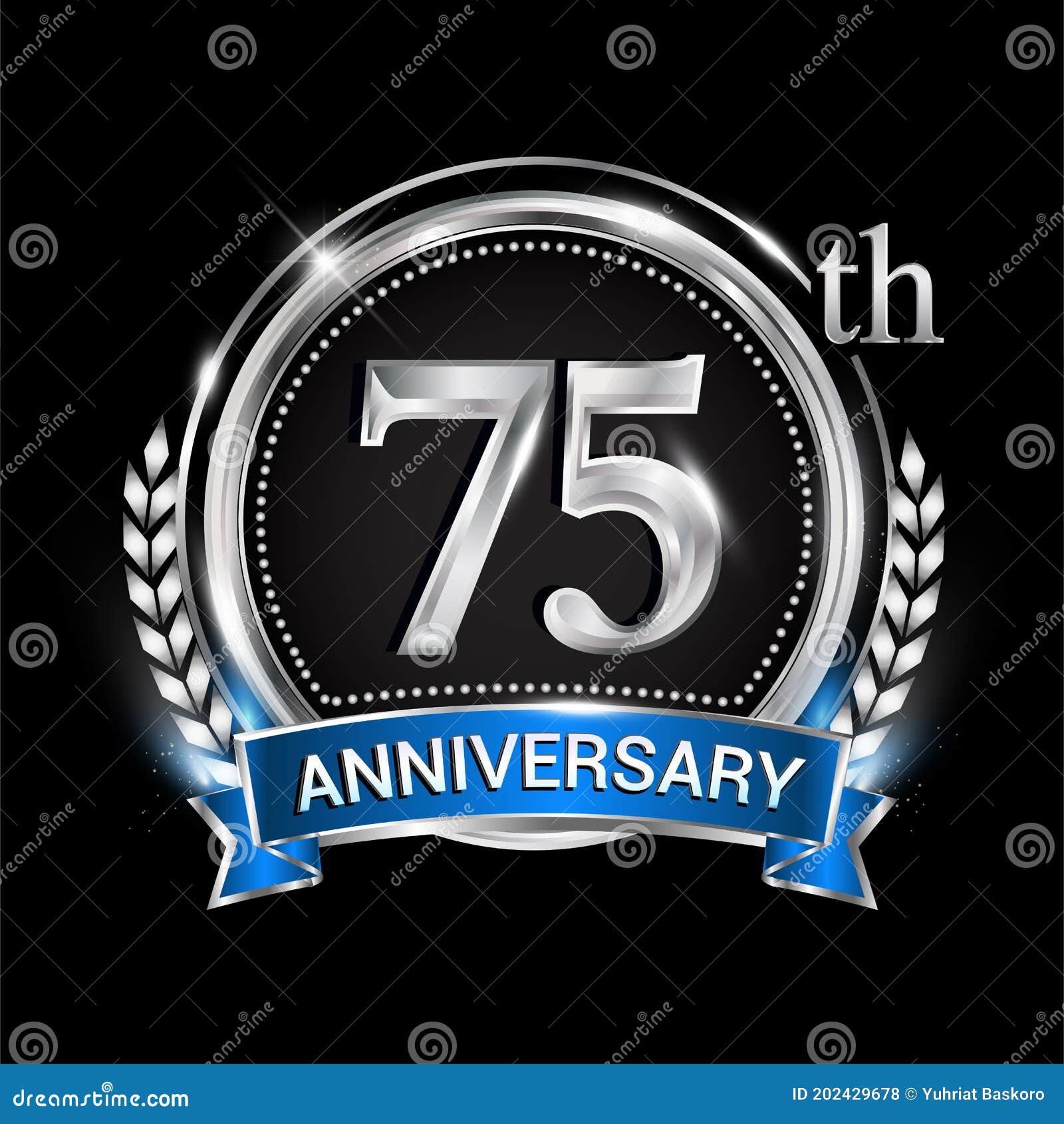 75th Anniversary Logo with Silver Ring Combination Blue Ribbon and ...