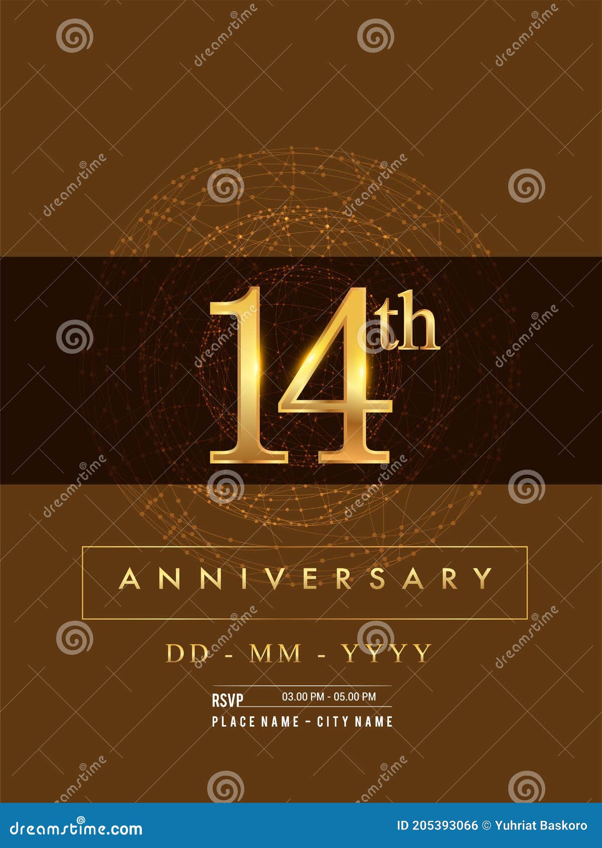 14th Anniversary Poster Design on Golden and Elegant Background, Vector  Design for Anniversary Celebration, Greeting Card and Stock Vector -  Illustration of card, modern: 205393066