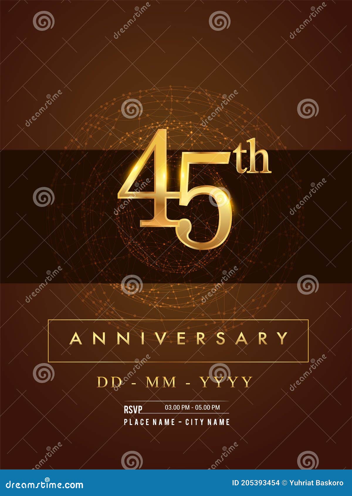 45th Anniversary Poster Design on Golden and Elegant Background, Vector  Design for Anniversary Celebration, Greeting Card and Stock Vector -  Illustration of corporate, design: 205393454