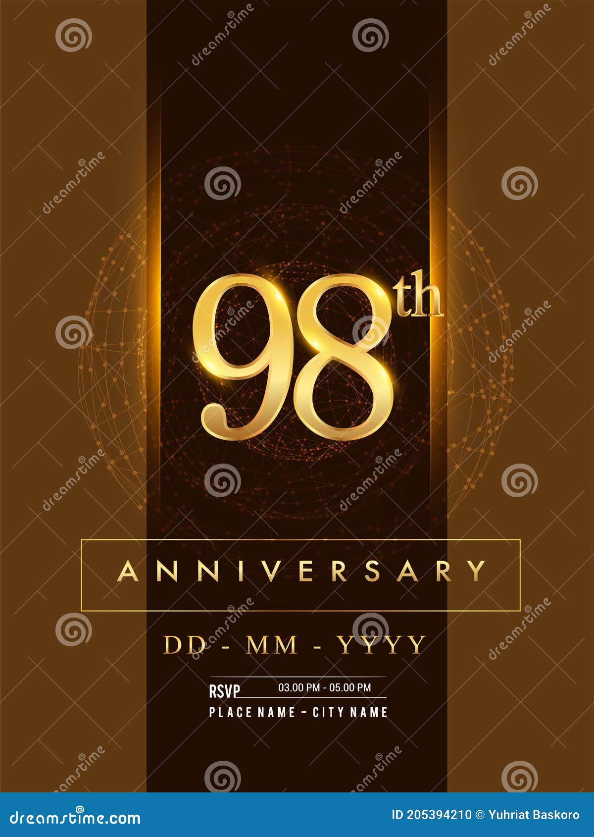 98th Anniversary Poster Design on Golden and Elegant Background, Vector  Design for Anniversary Celebration, Greeting Card and Stock Vector -  Illustration of glowing, business: 205394210