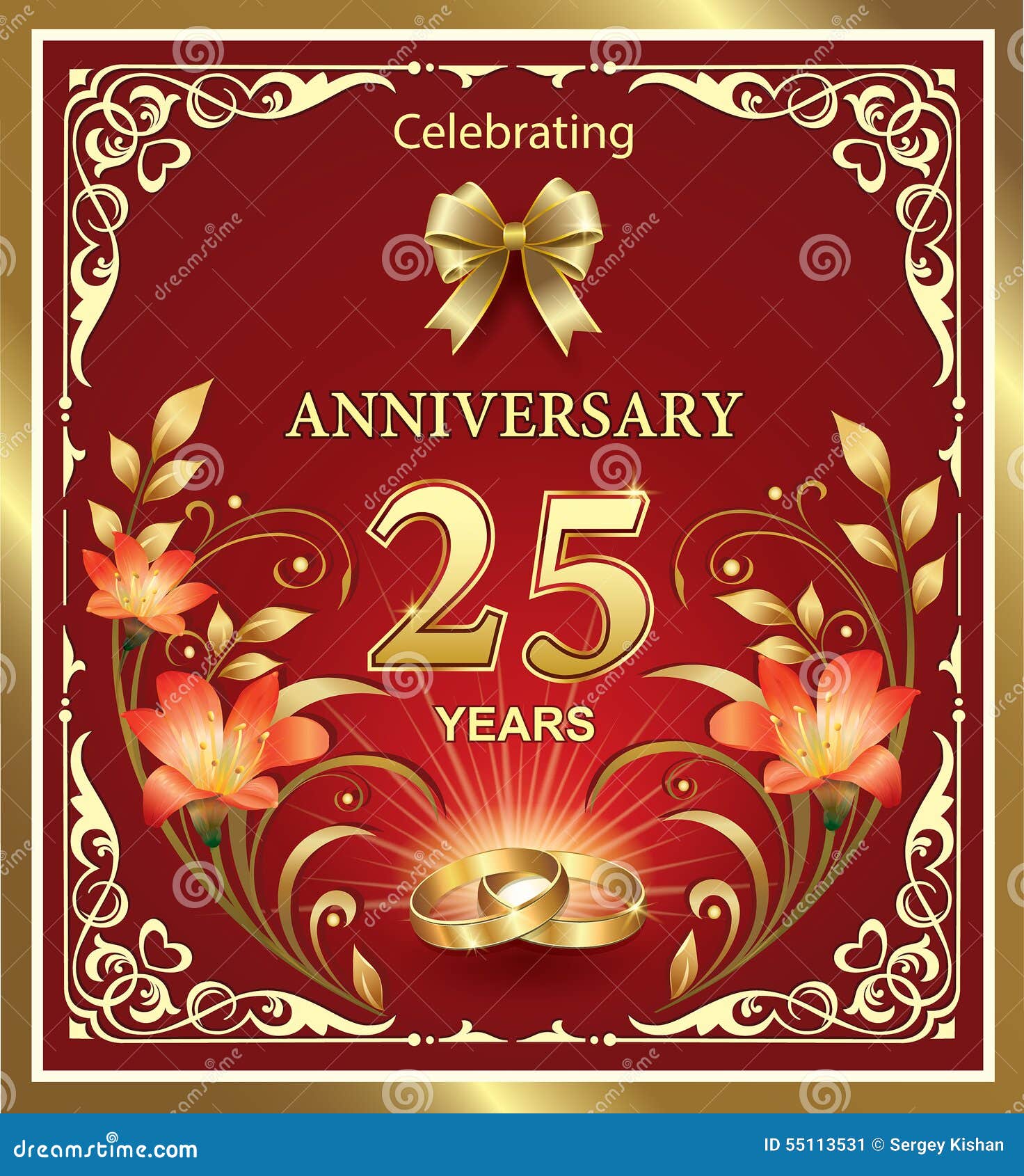 25th Anniversary of the Wedding Stock Vector - Illustration of ribbon,  message: 55113531, image size:1472x1690