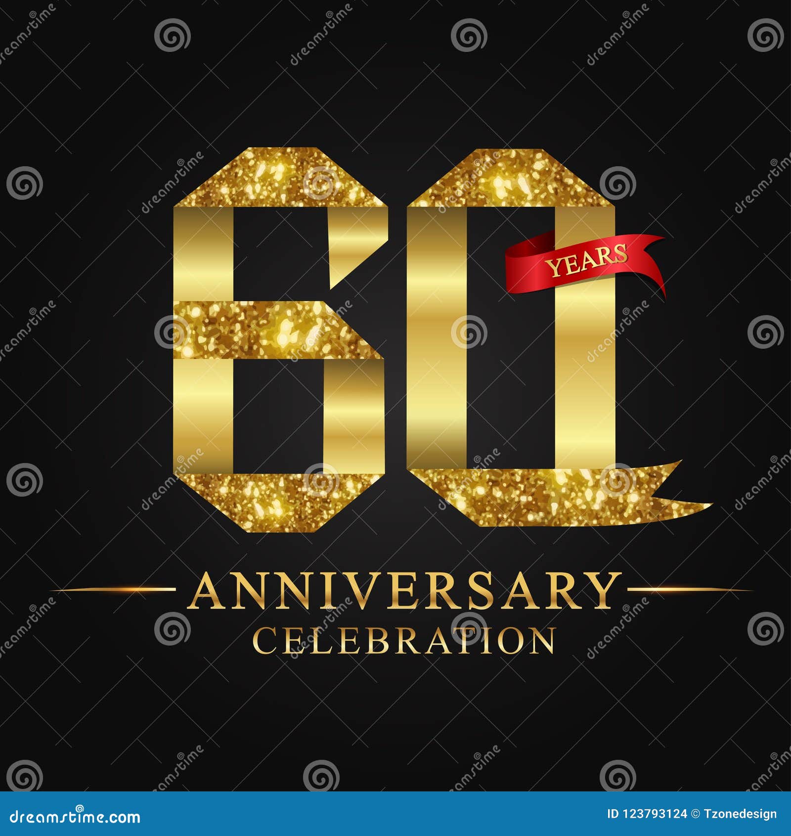 60th Anniversary Years Celebration Logotype. Logo Ribbon Gold Number ...