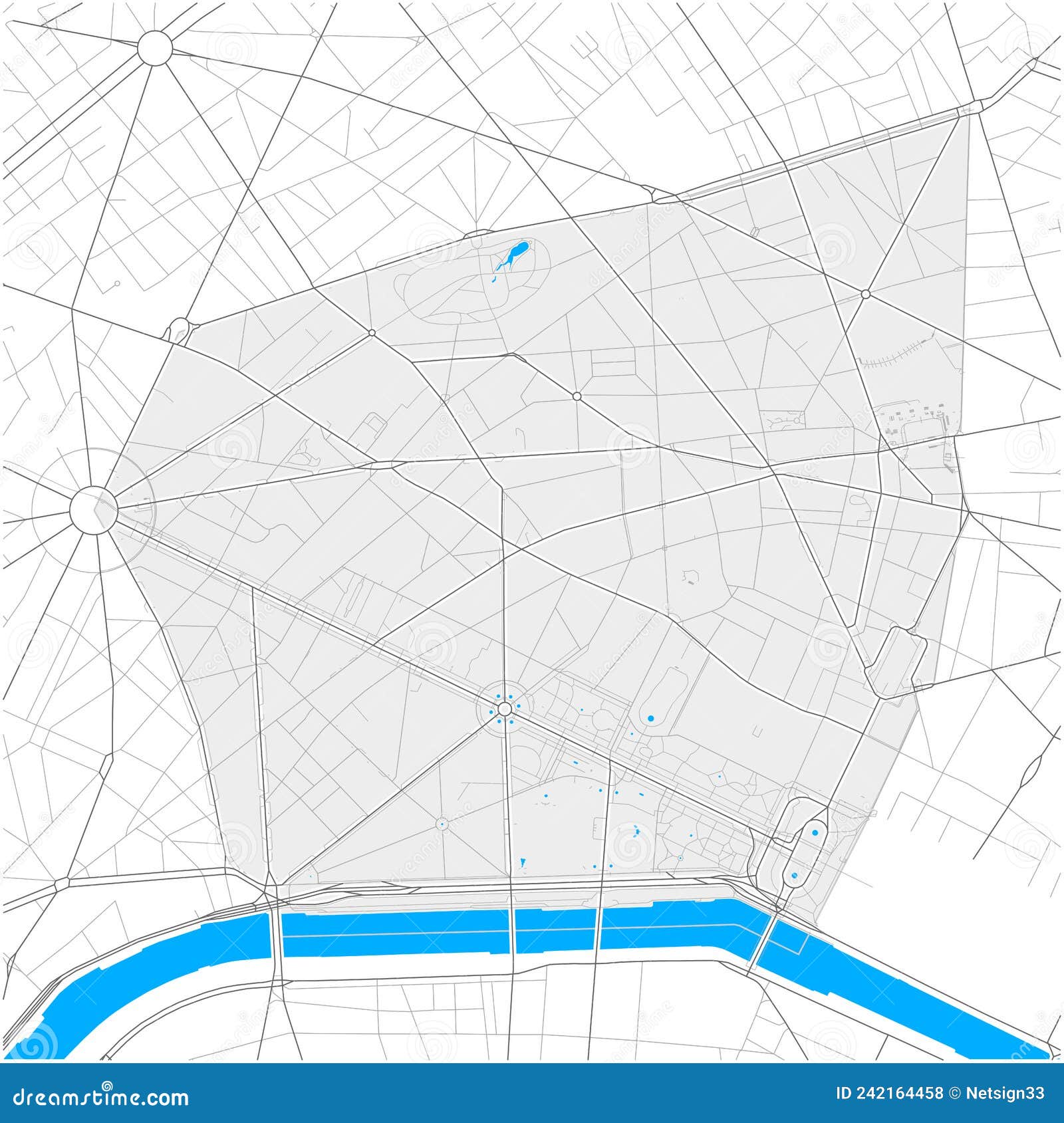 8th Arrondissement, Paris, FRANCE High Detail Vector Map Stock Vector