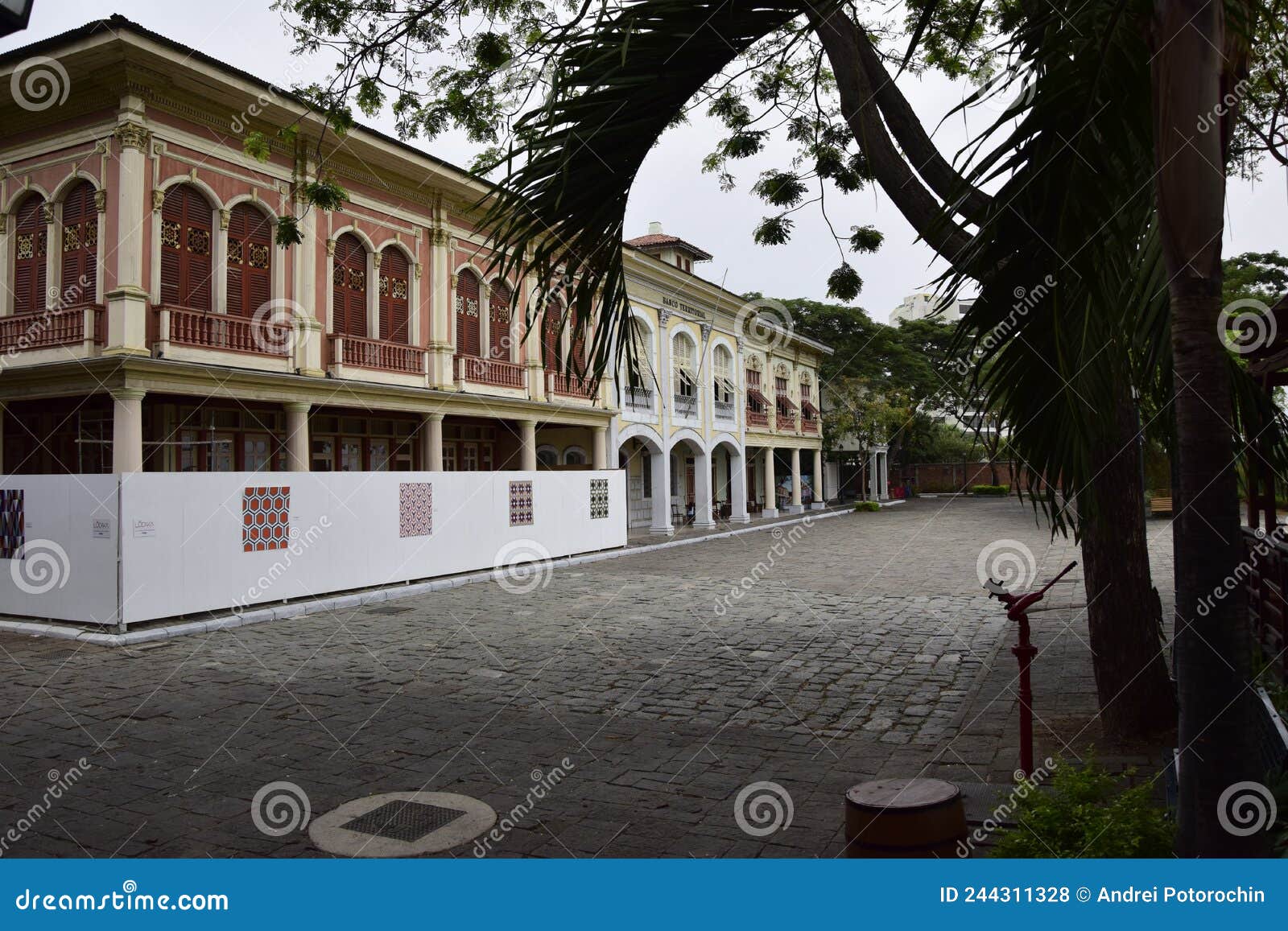 19th century reconstruction buildings elegant houses at guayaquil parque historico, ecuador