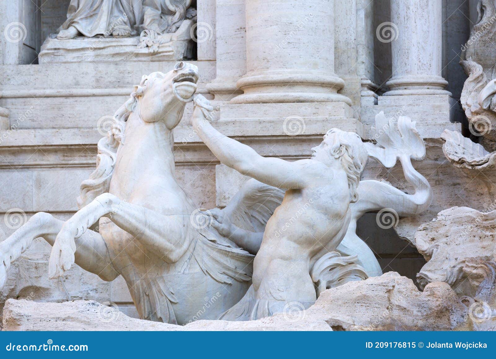 18th century trevi fountain  character of triton with a horse  rome  italy