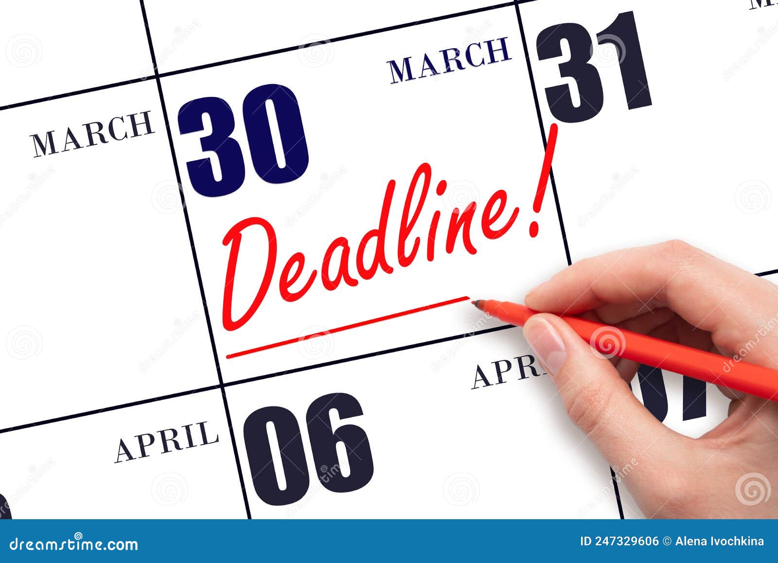 Hand Drawing Red Line and Writing the Text Deadline on Calendar Date