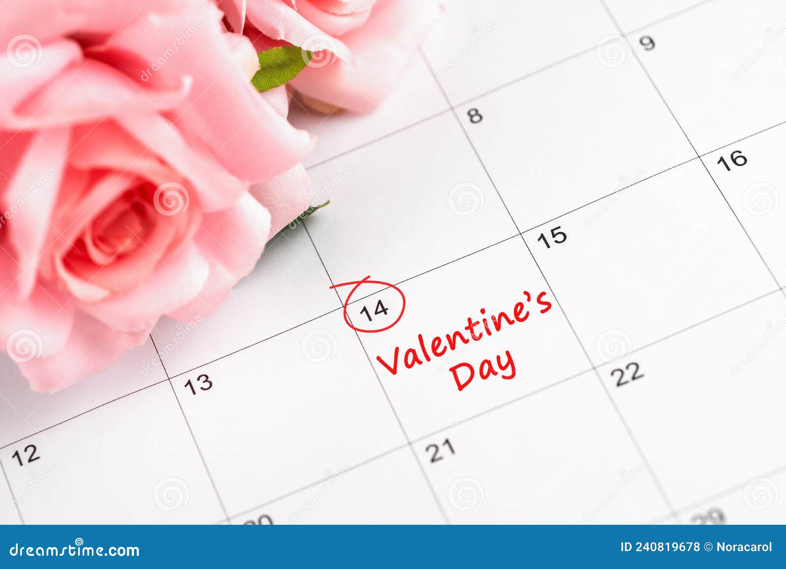 14th feb valentine`s day marked on calendar date