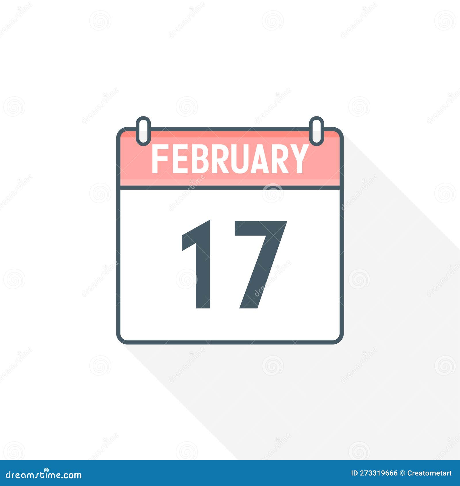 17th February Calendar Icon. February 17 Calendar Date Month Icon