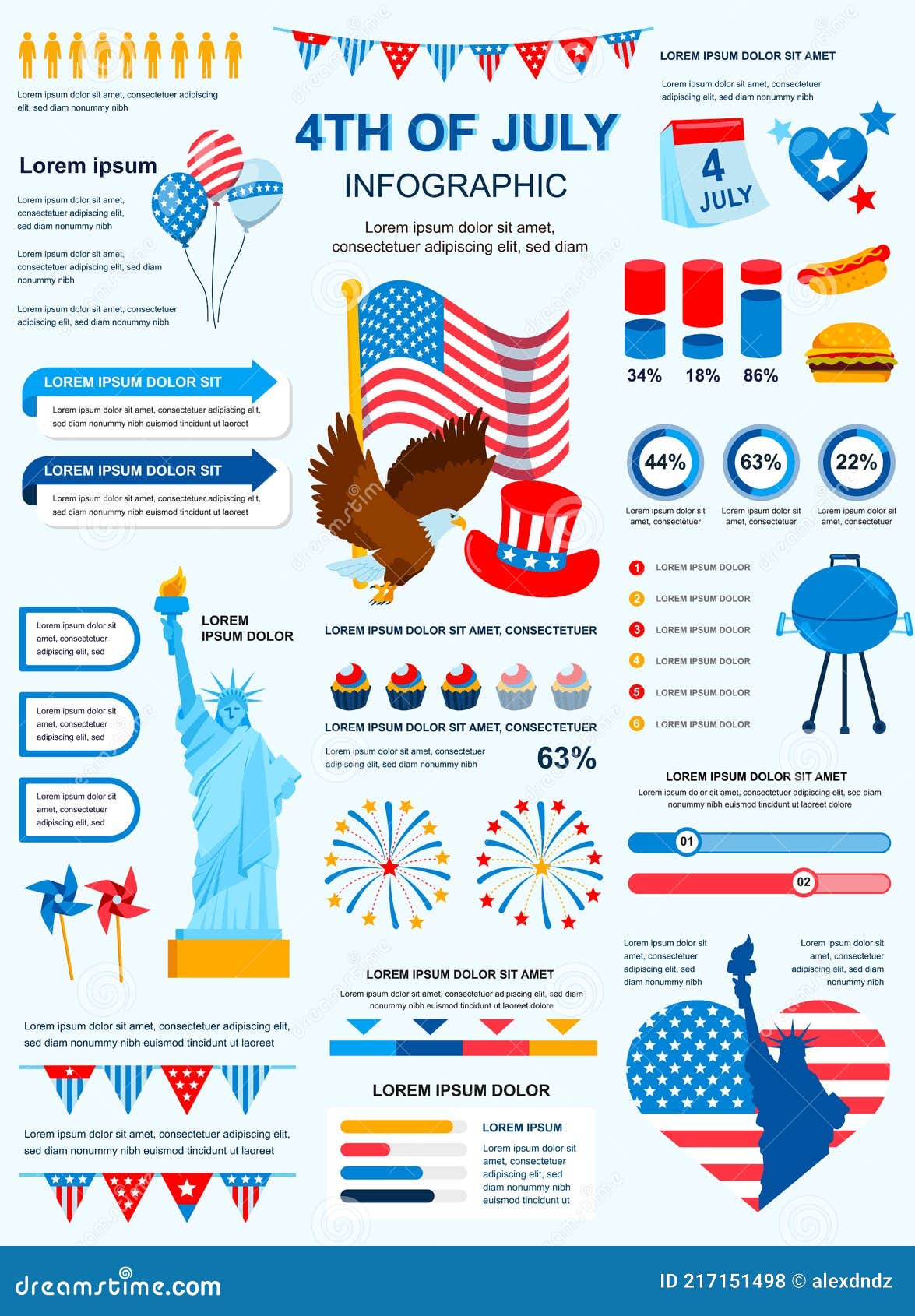 4th of July Banner with Infographic Elements Holiday Poster Stock 4th of July Banner with Infographic Elements Holiday Poster Stock