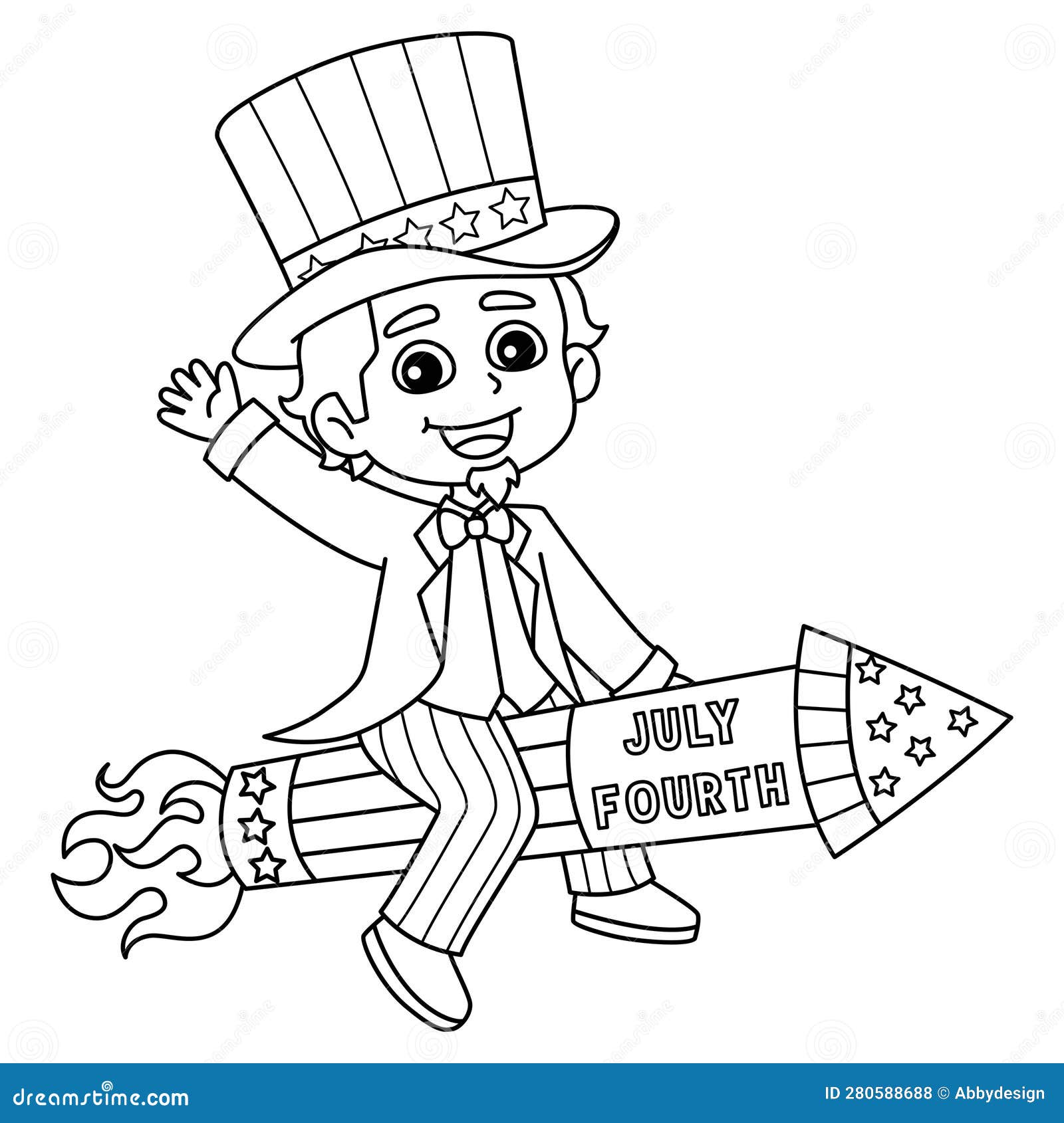 4th of July Uncle Sam Isolated Coloring Page Stock Vector ...