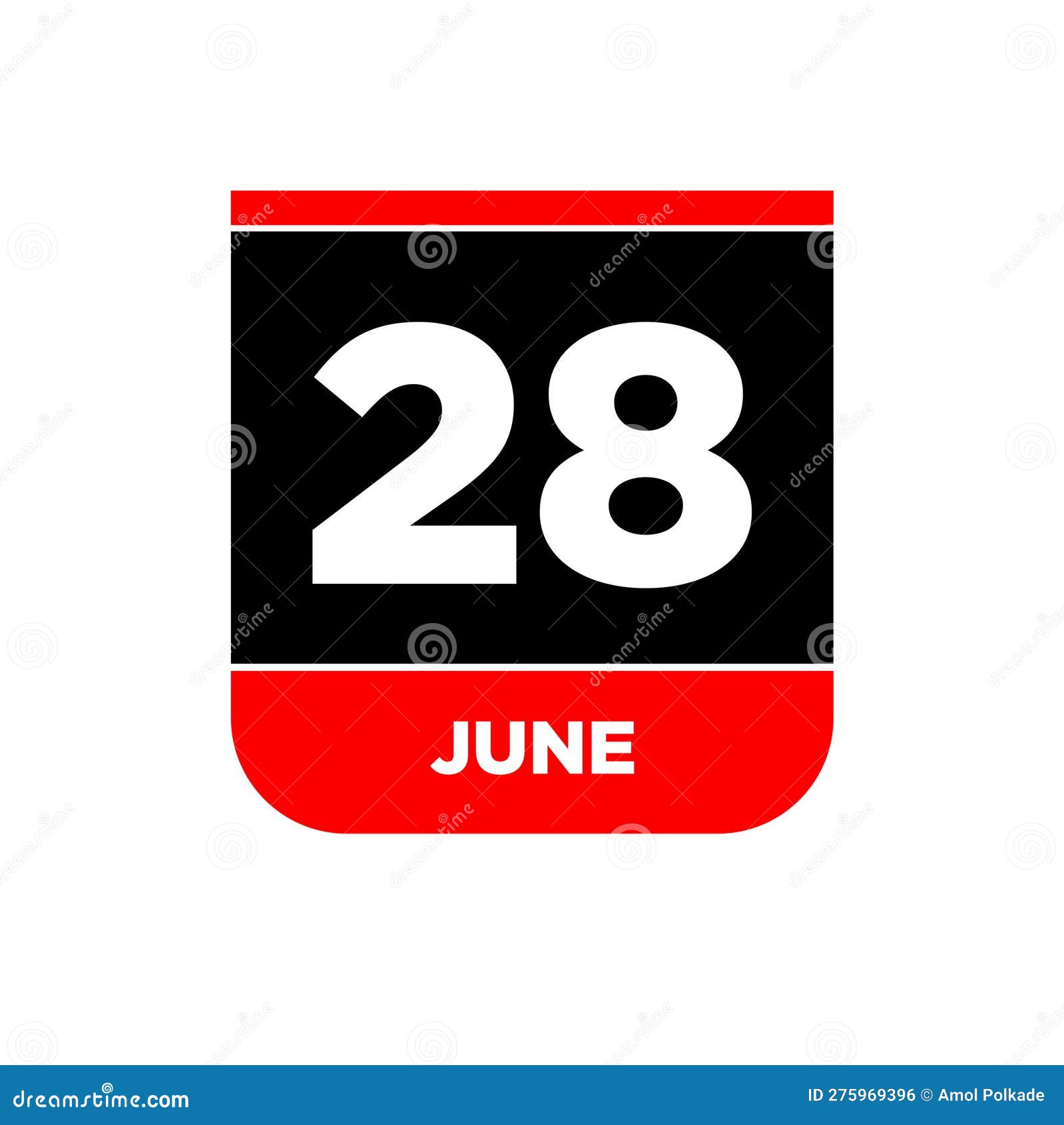 28th June Calendar Date Vector Icon. 28 June Lettering Stock Vector