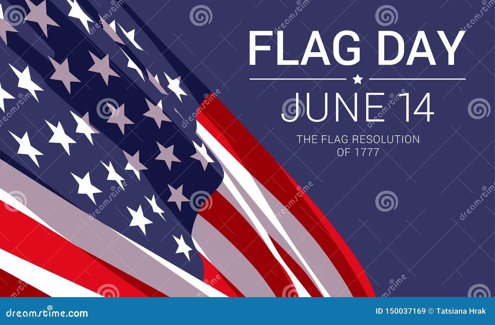 14th June Flag Day in the United States of America. Stock Vector