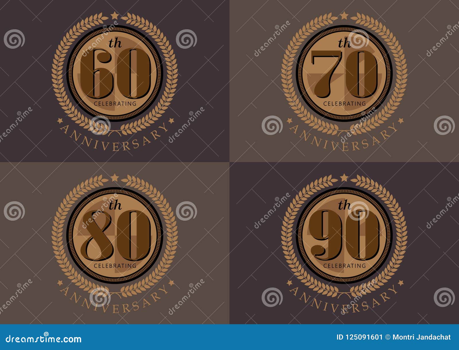 60th Anniversary Celebrating Classic Logo Design Set Stock Vector