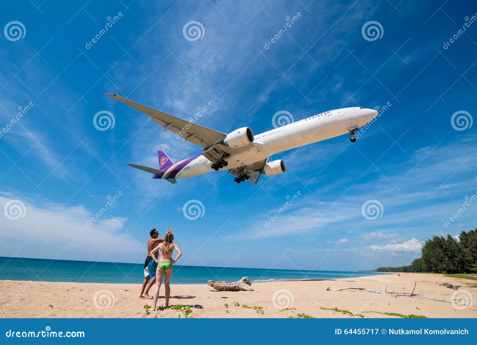 Thai Airways Airplane Boeing 777 Landing At Phuket Airport