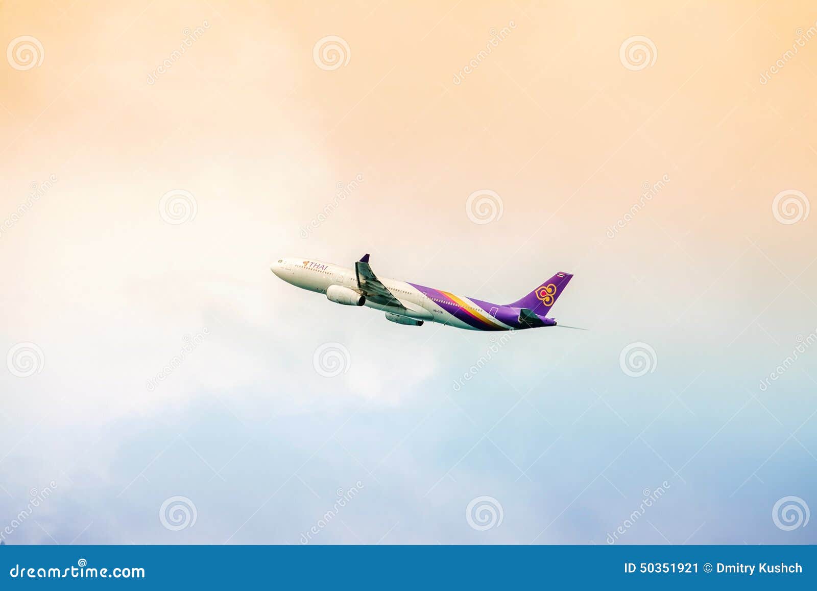 Thai Airways plane in sky editorial photo. Image of cloudy - 50351921