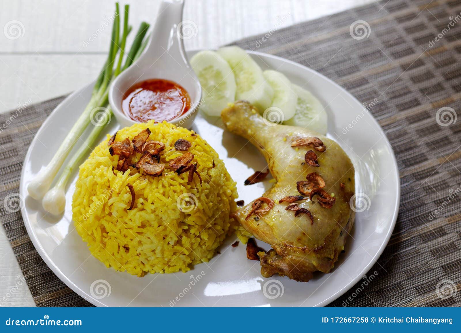 thai chicken biryani with yellow rice khao mok gai