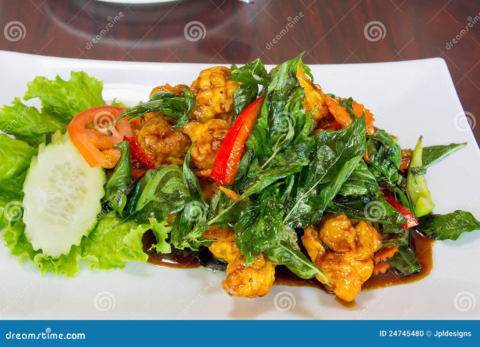 Thai Crispy Chicken With Basil Leaves Stock Photo Image 24745480