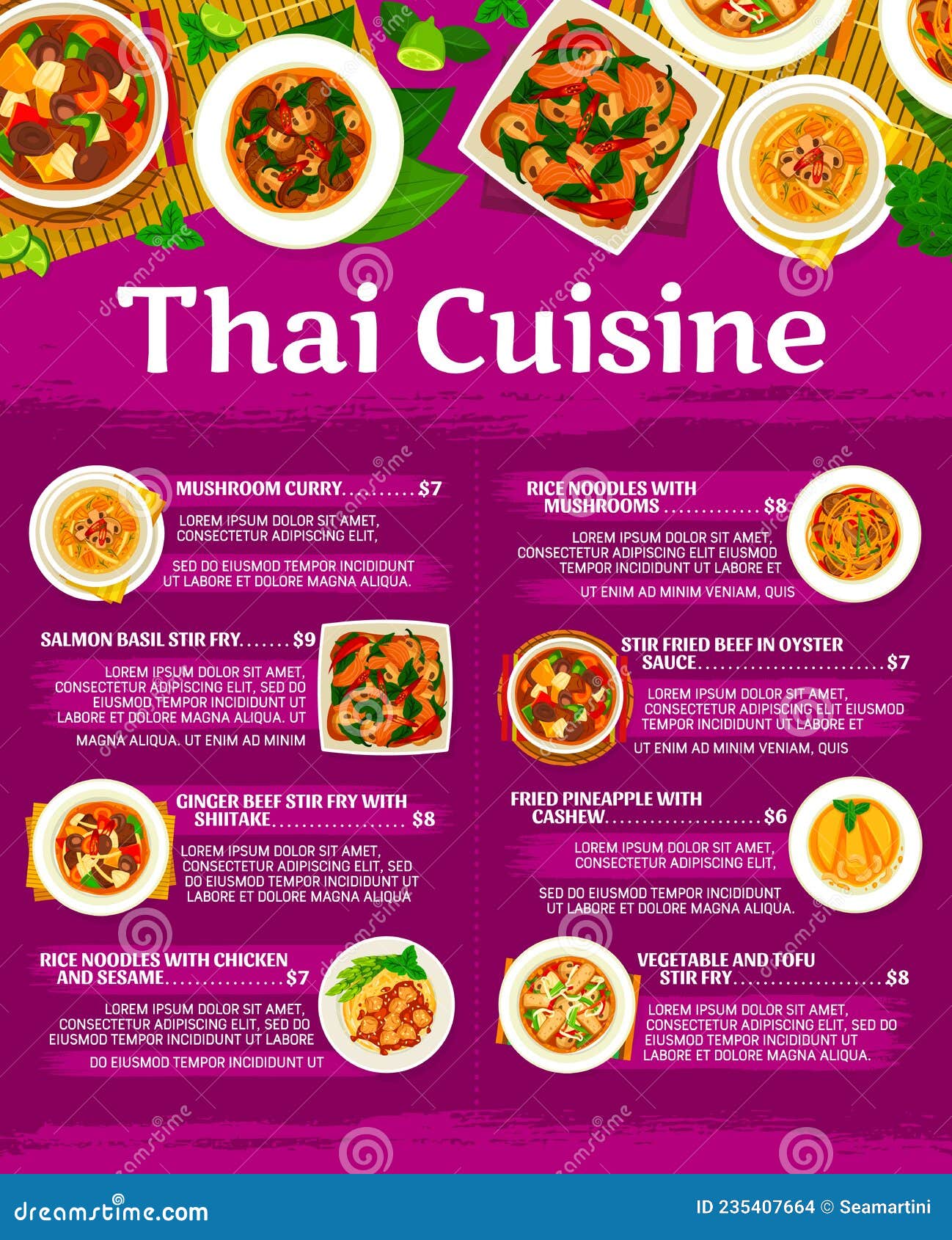Thai Cuisine Restaurant Menu Page Vector Template Stock Vector ...