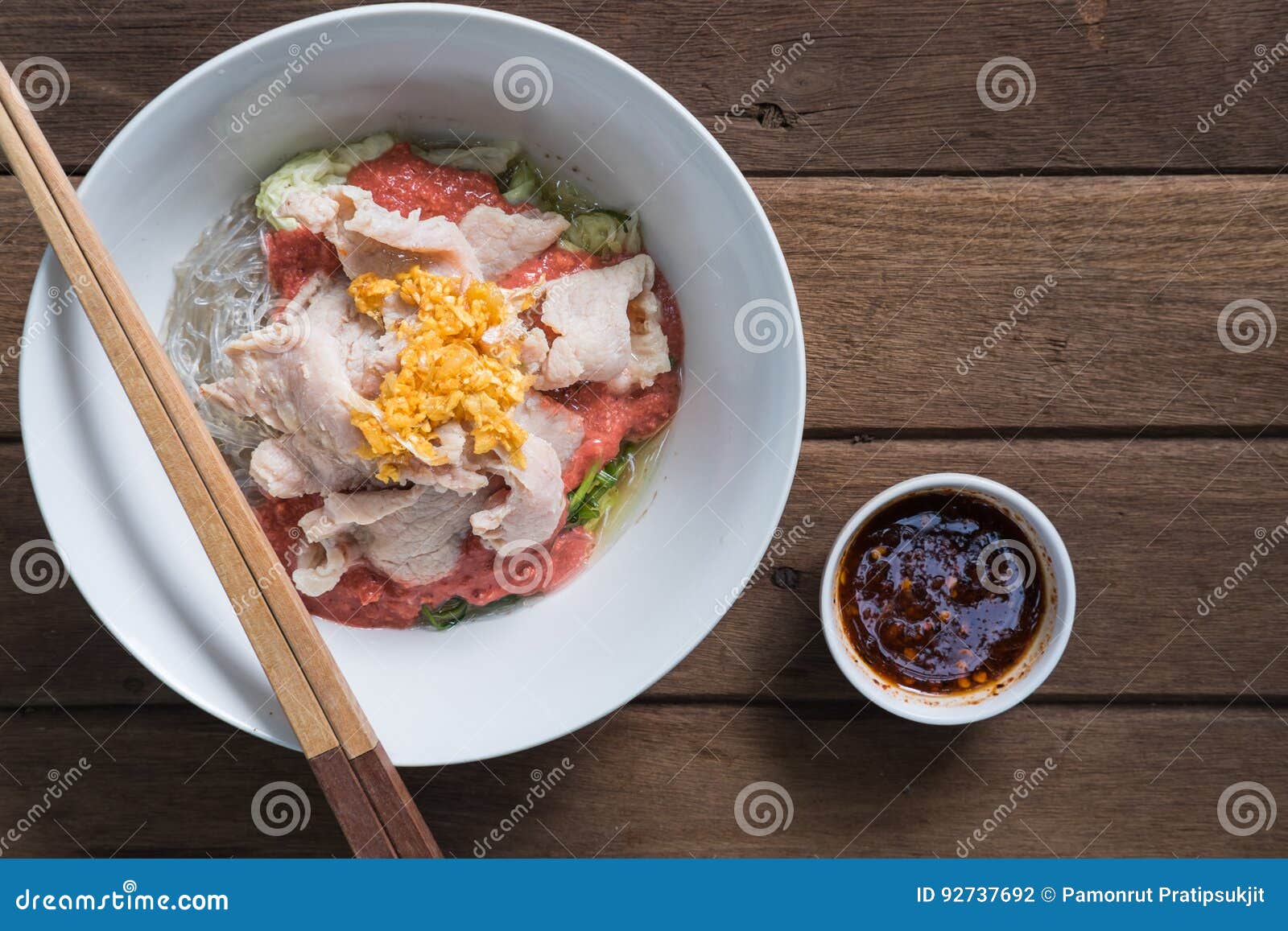 Thai Cuisine Sukiyaki with Pock on Wooden Background and Space F Stock ...