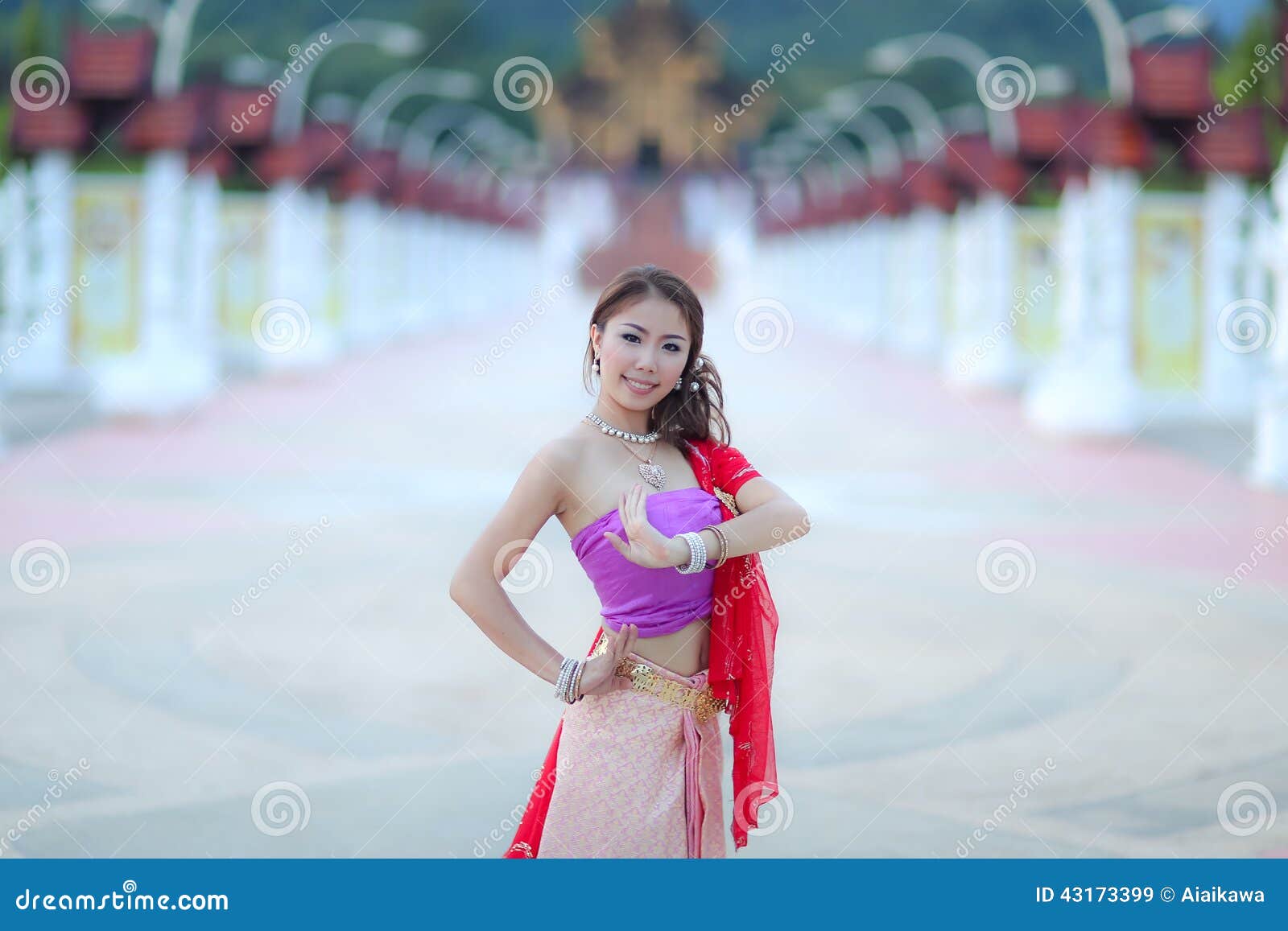 Thai Dancing Girl With Northern Style Dress In Temple Stock Image 