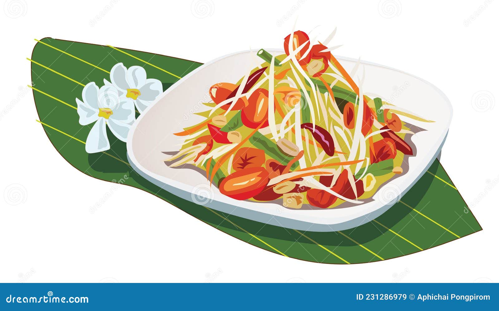 Spicy Papaya Salad With Fresh Raw Prawn Or Somtum,local Thai Food. Hand