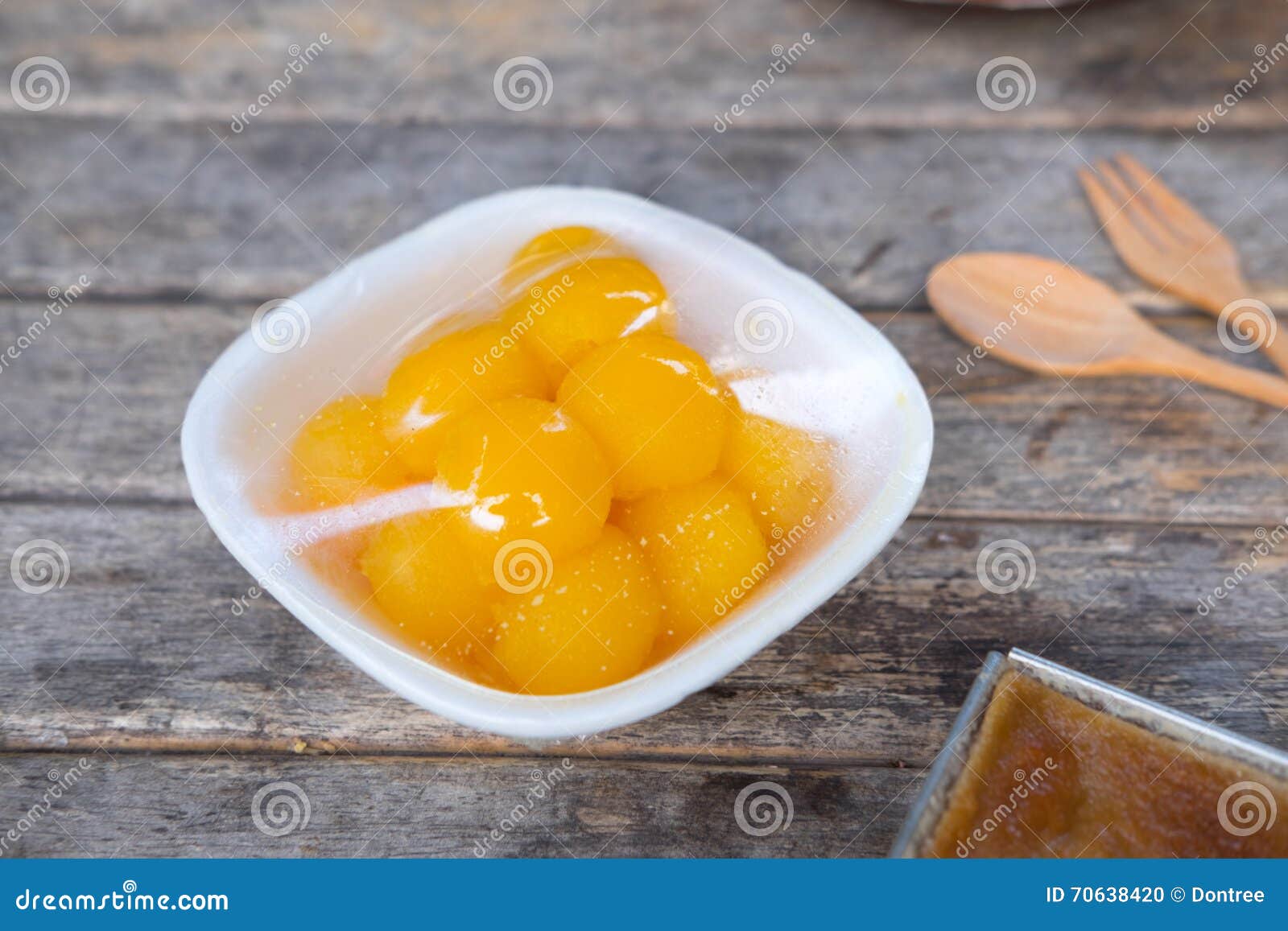 Thai Dessert (Egg Yolk Drops Blended with Wheat) Stock Photo Image of