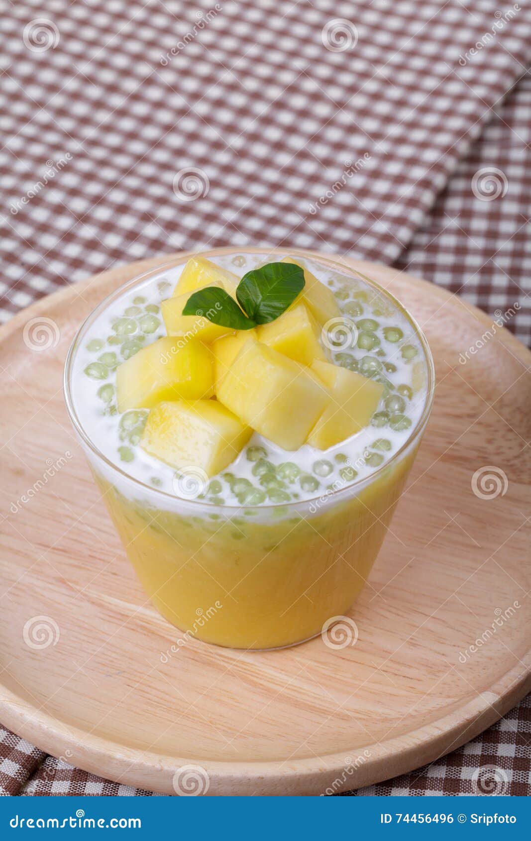Thai Dessert of Tapioca Pearls Pudding with Mango Stock Photo Image