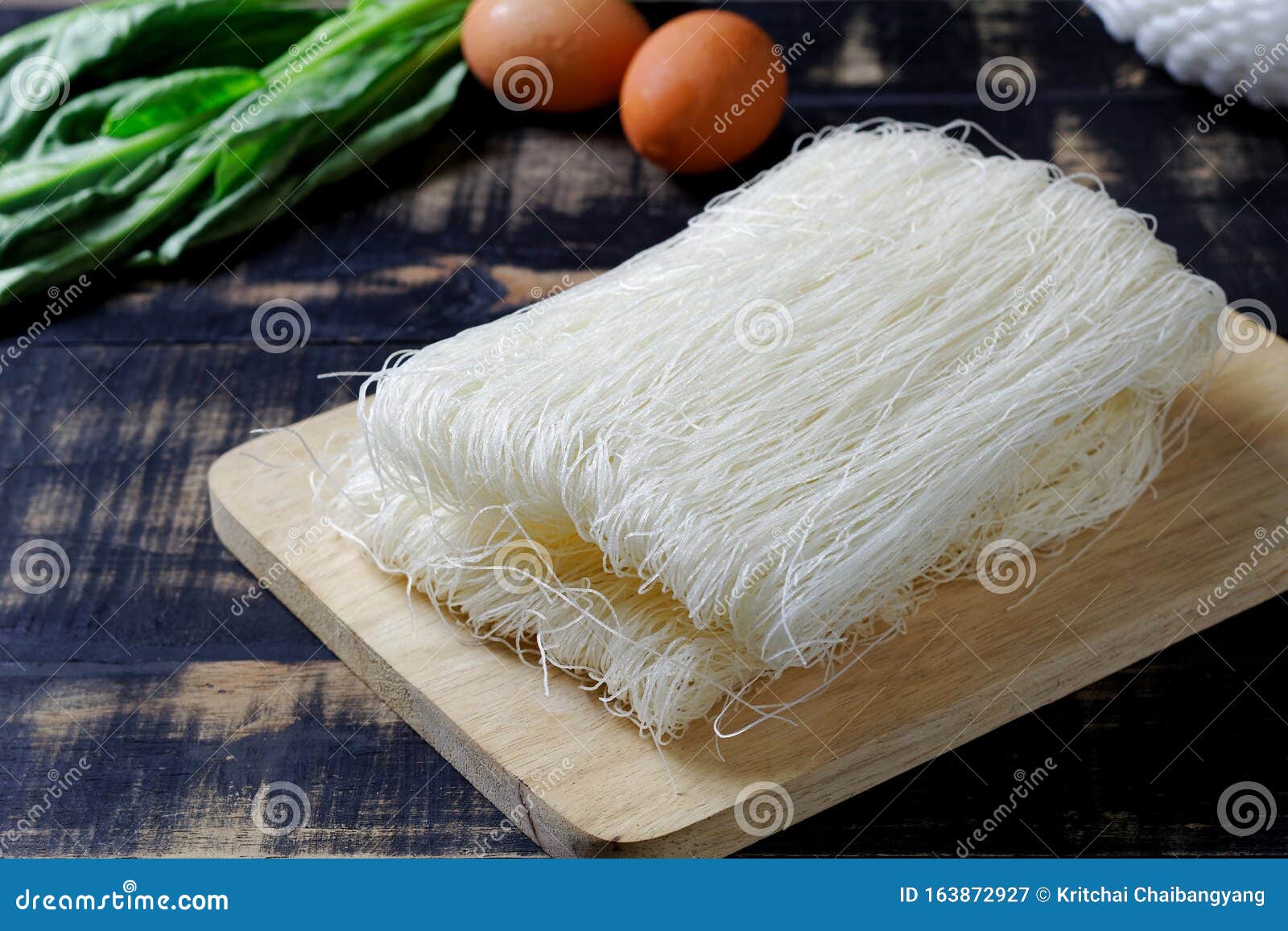 Thai Died Rice Vermicelli on Wood Board,Uncooked Stock Image Image of