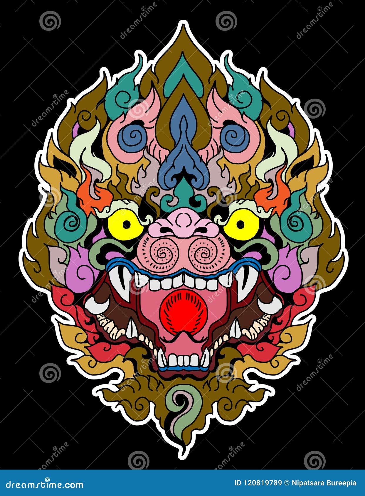 Thailand Demon Mask Face Vector Thai Art Traditional Tattoo Design Stock  Vector by ©nipatsara 278664934