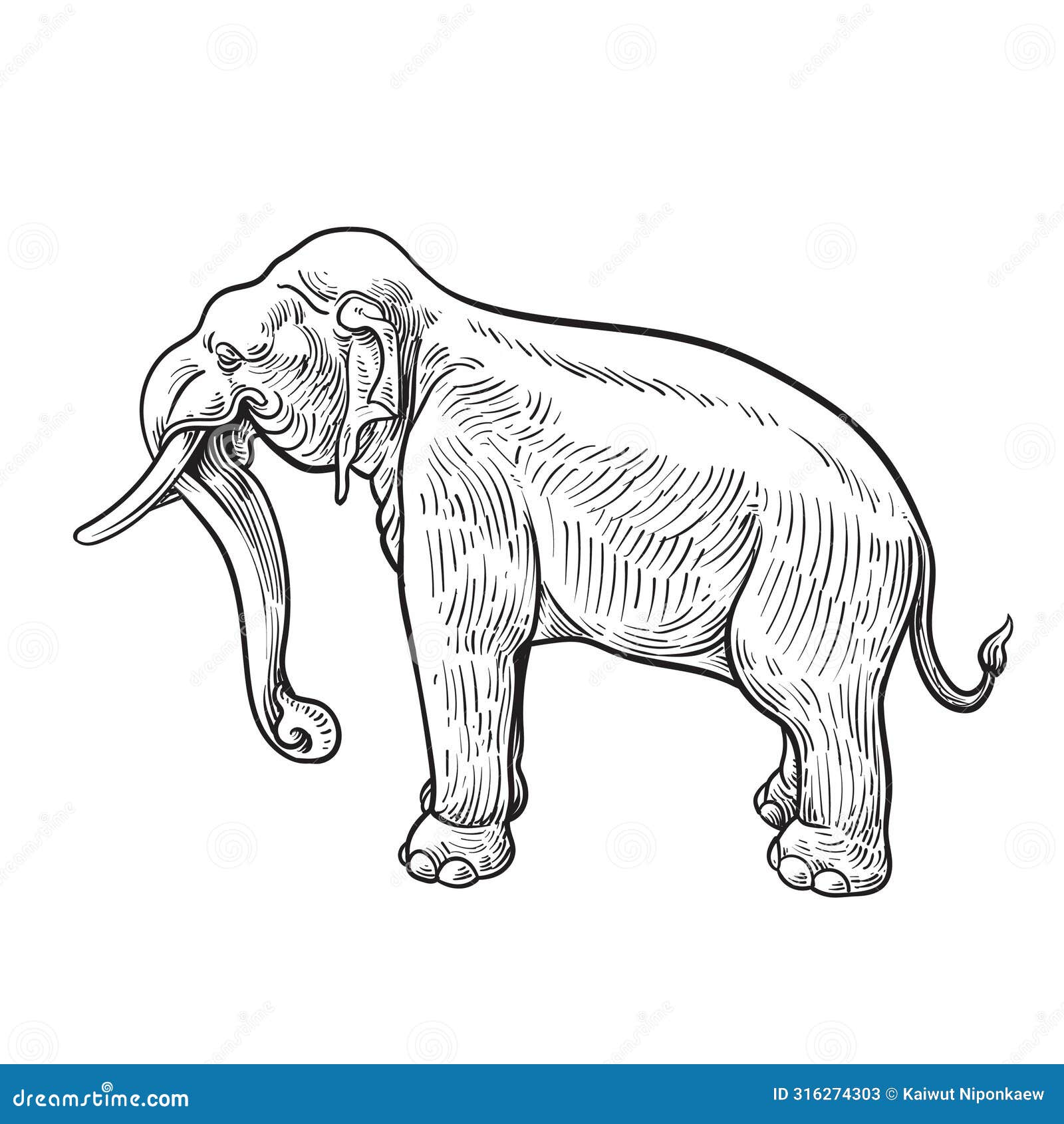 Thai Elephant Statue Line Drawing Stock Vector - Illustration of