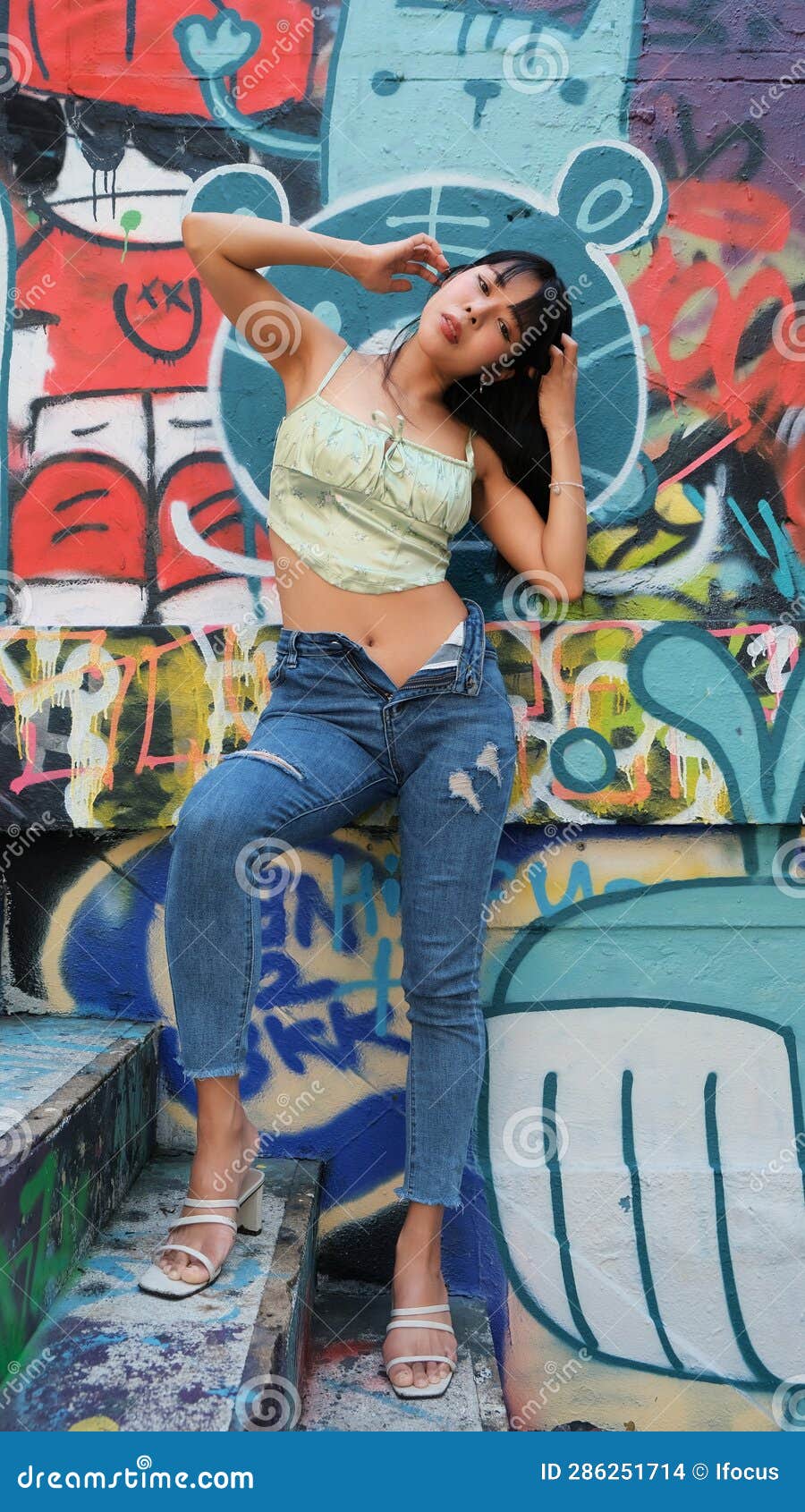 Thai Female Model in Front of Urban Art Stock Photo - Image of