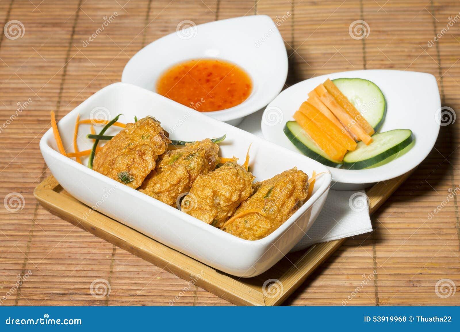 Thai Fish Cakes with Chili Sauce Stock Photo Image of sauce, cake