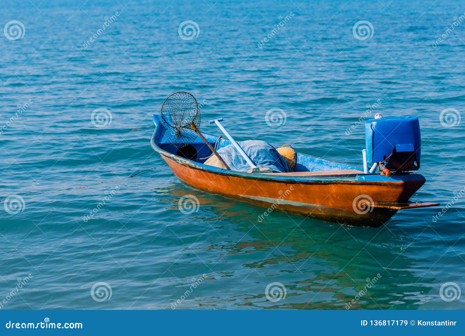 Thai Fishing Boat On The Waves Of The Azure Sea Stock ...