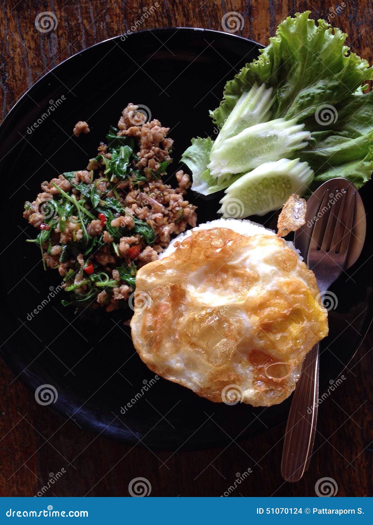 Thai Food Basil Fried Chicken and Fried Egg Stock Photo Image of food