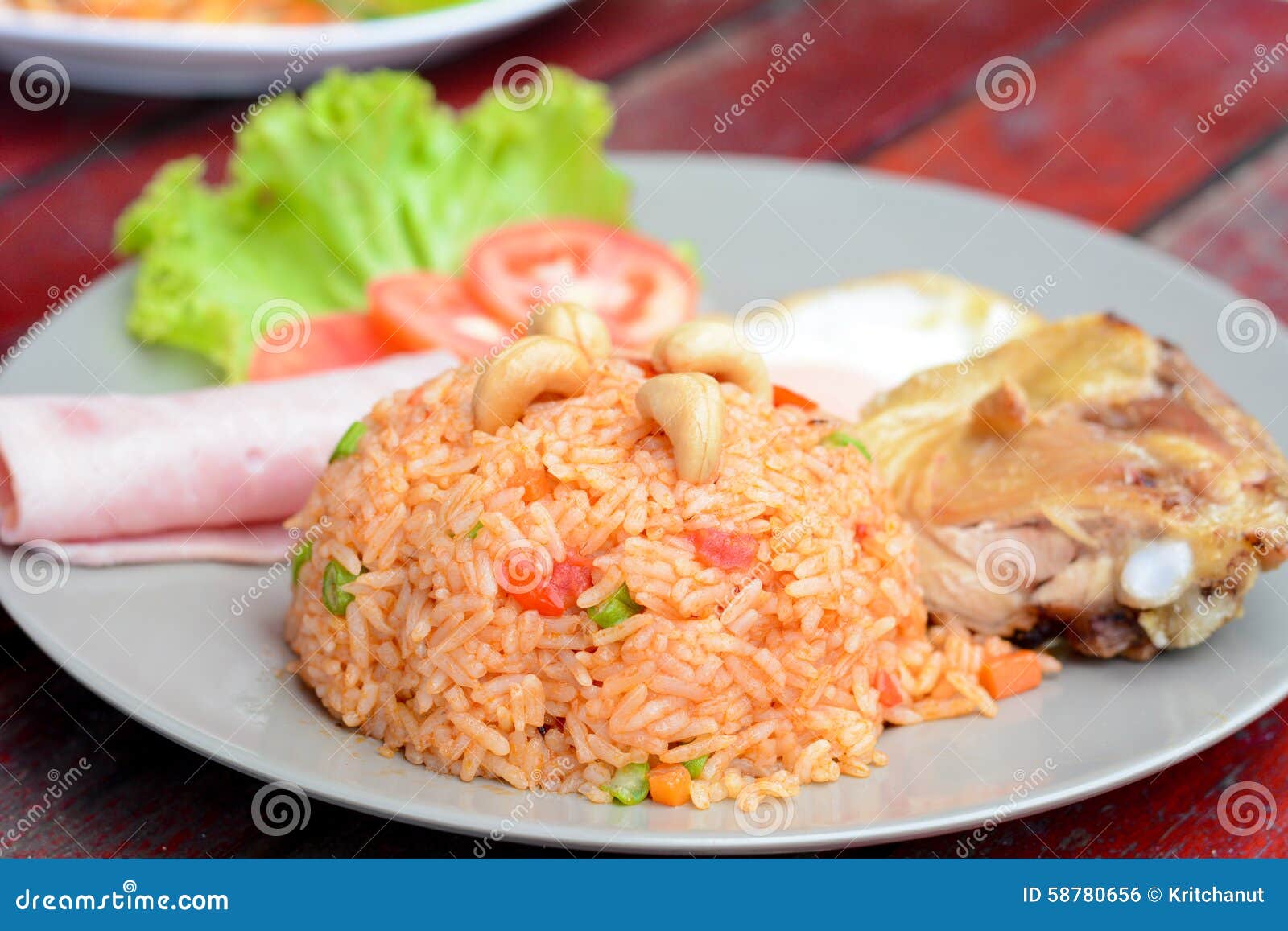 Thai Food - Fried Rice with Mixed Vegetables and Cashew Nuts Stock