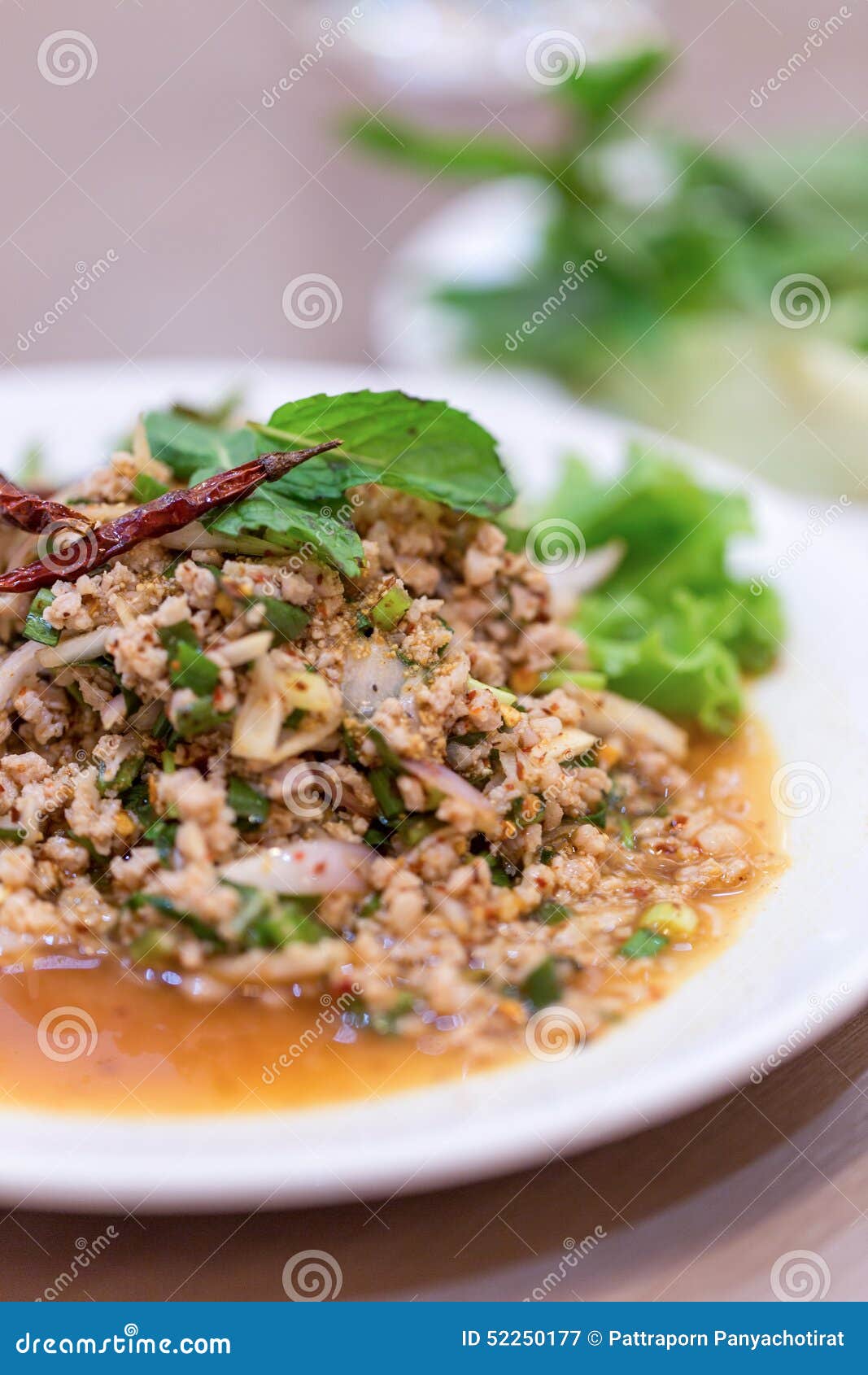 Laab Gai Or Larb Gai, Spicy Minced Chicken Breast Salad, Healthy Food